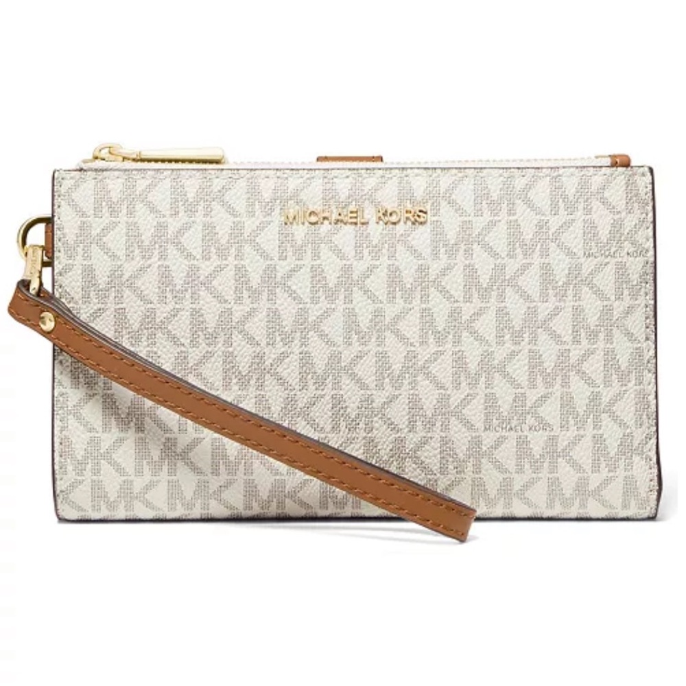 NWT MICHAEL KORS Cream and Brown Wristlet